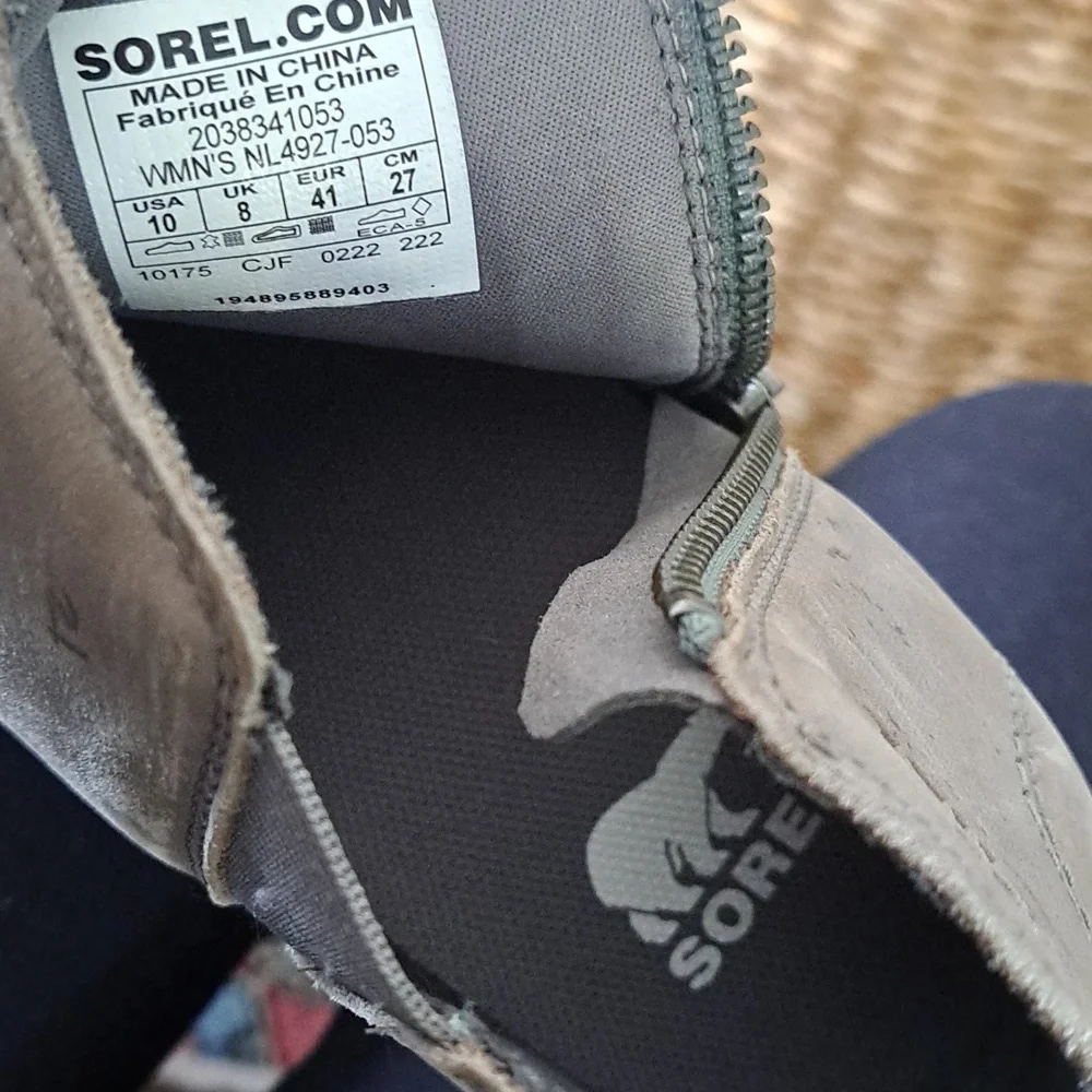 SOREL Womens Evie‎ Grey Nubuck Suede Waterproof Leather Wedge Ankle Boots S-10